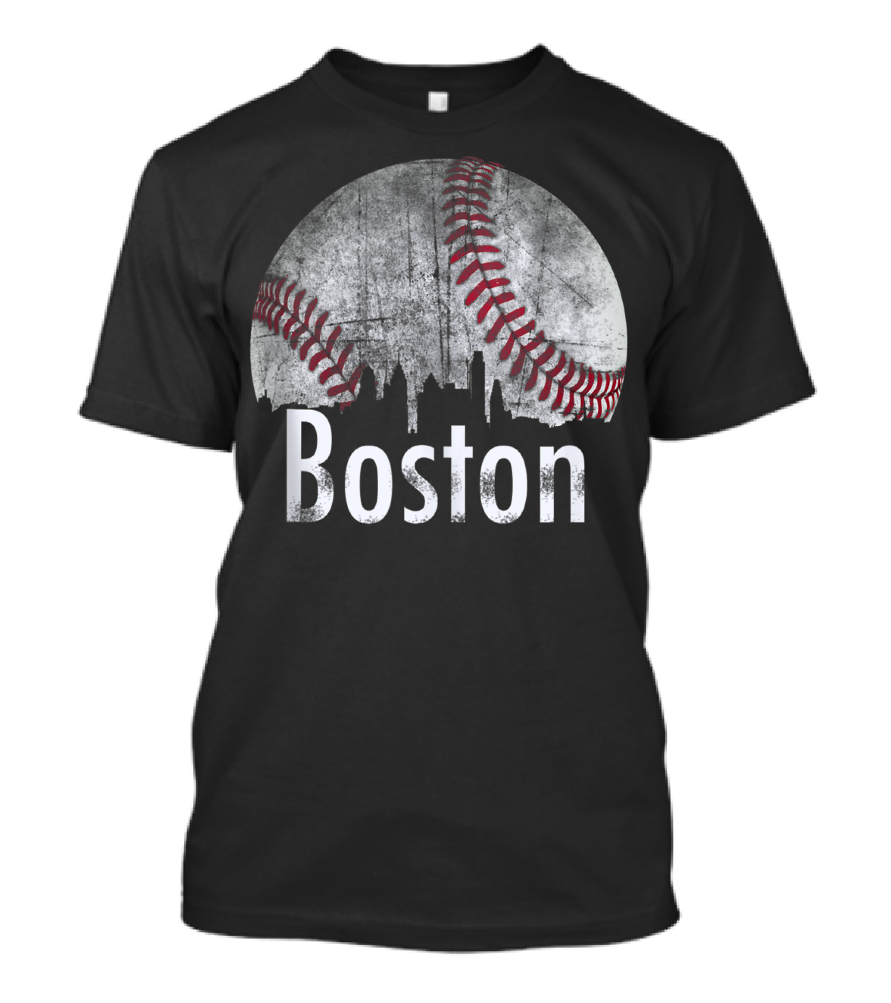 Boston Baseball Vintage Red Skyline Moon T-Shirt