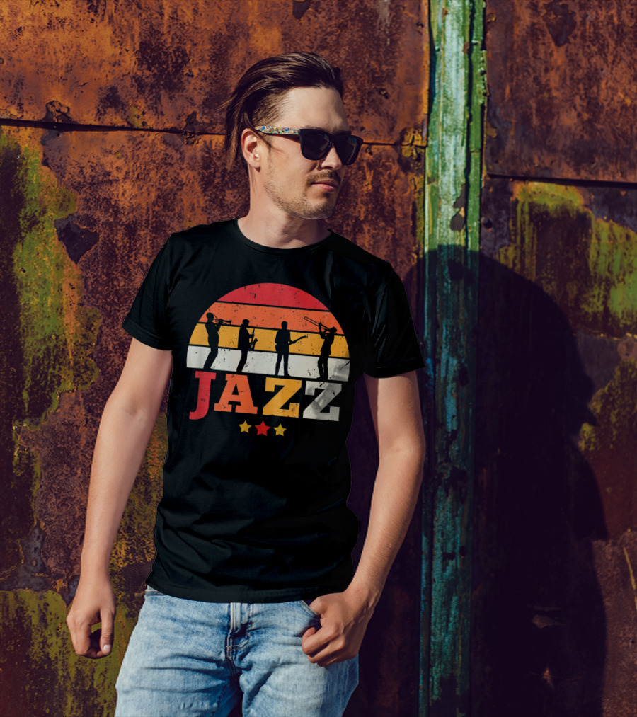 Vintage Classic Jazz Concert Band Silhouettes Retro Sunset T-Shirt