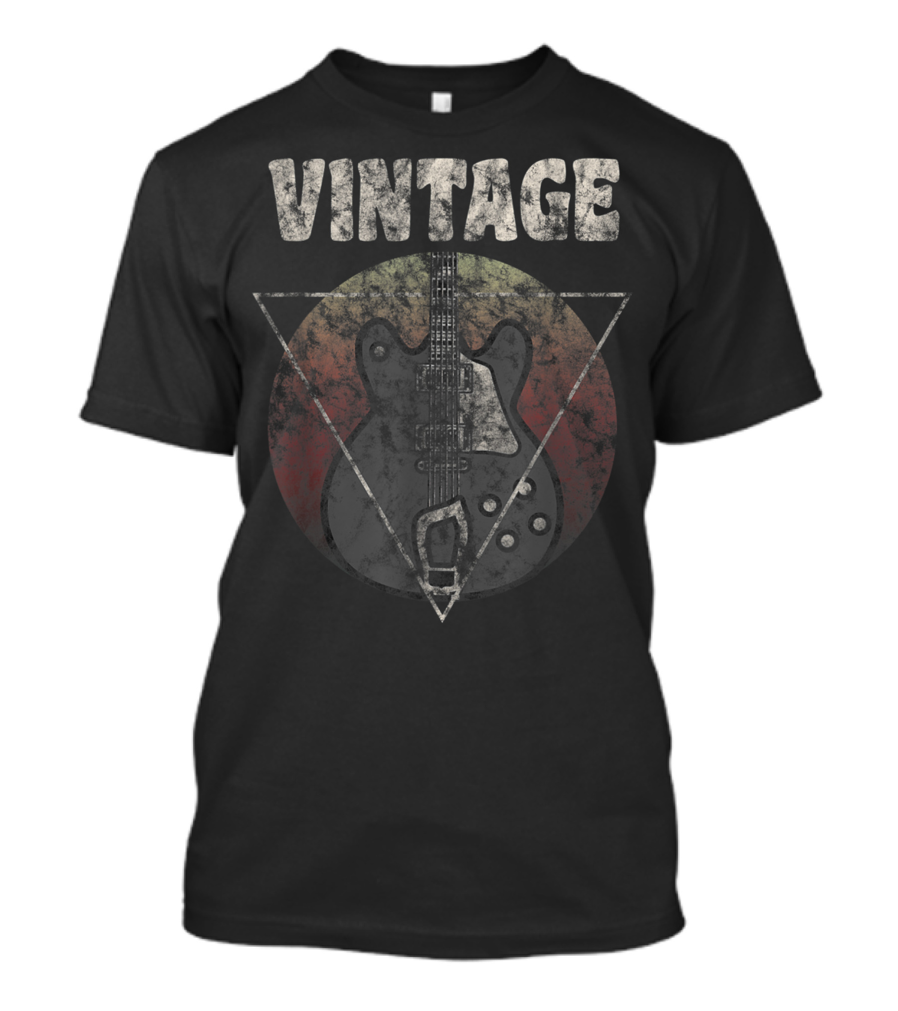 Vintage Classic Rock And Roll Guitar Player Iconic Instrument Circle T-Shirt