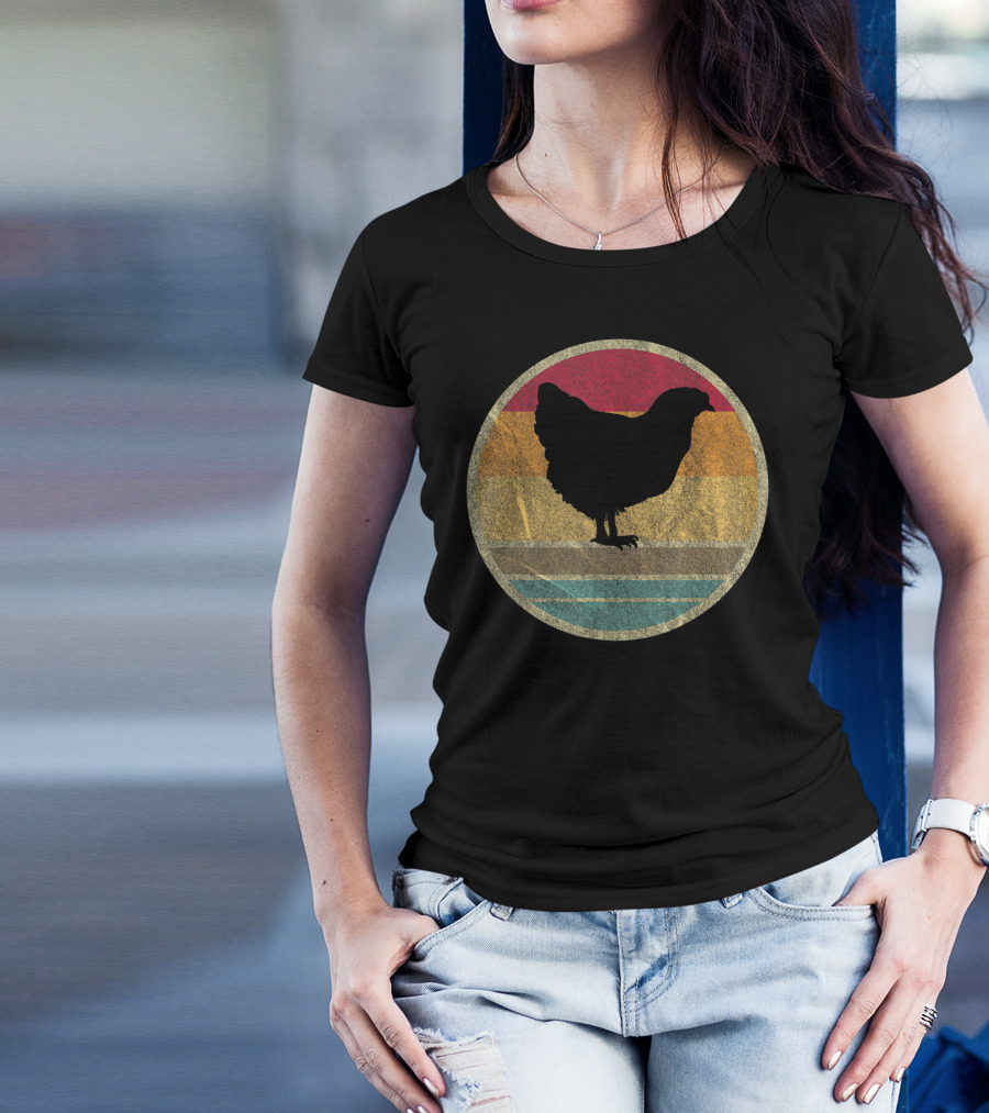 Vintage Distressed 70's Chicken Farmer Retro Sunset T-Shirt
