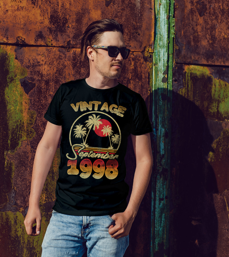 Vintage September 1998 Retro Palm Sunset Birthday T-Shirt