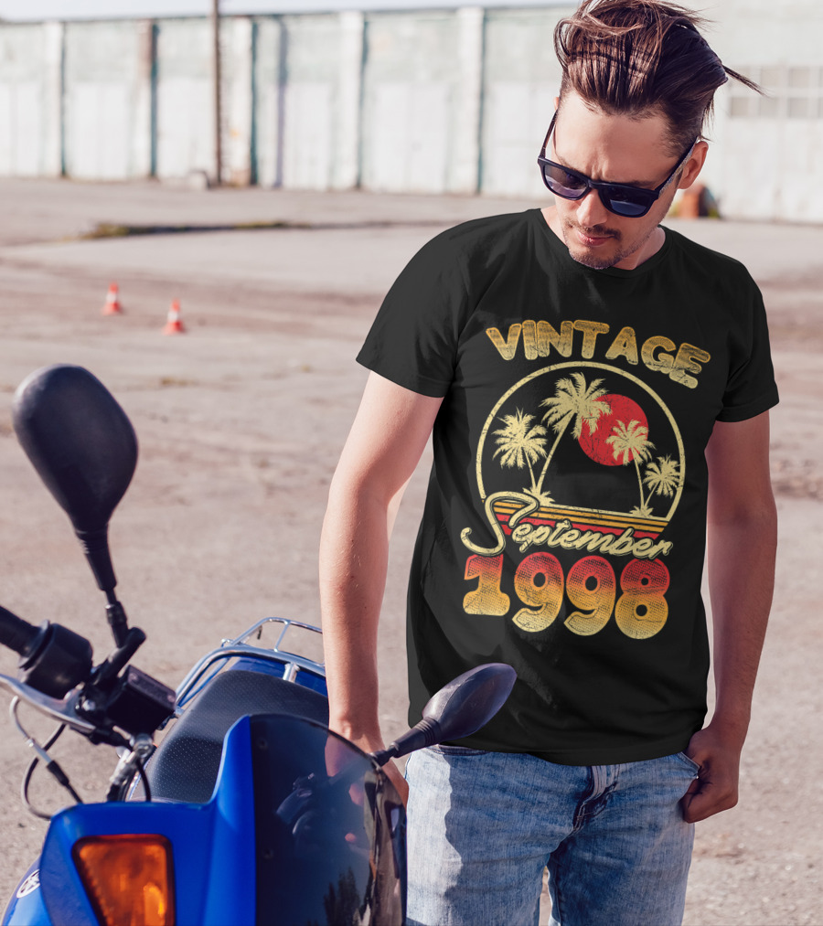 Vintage September 1998 Retro Palm Sunset Birthday T-Shirt