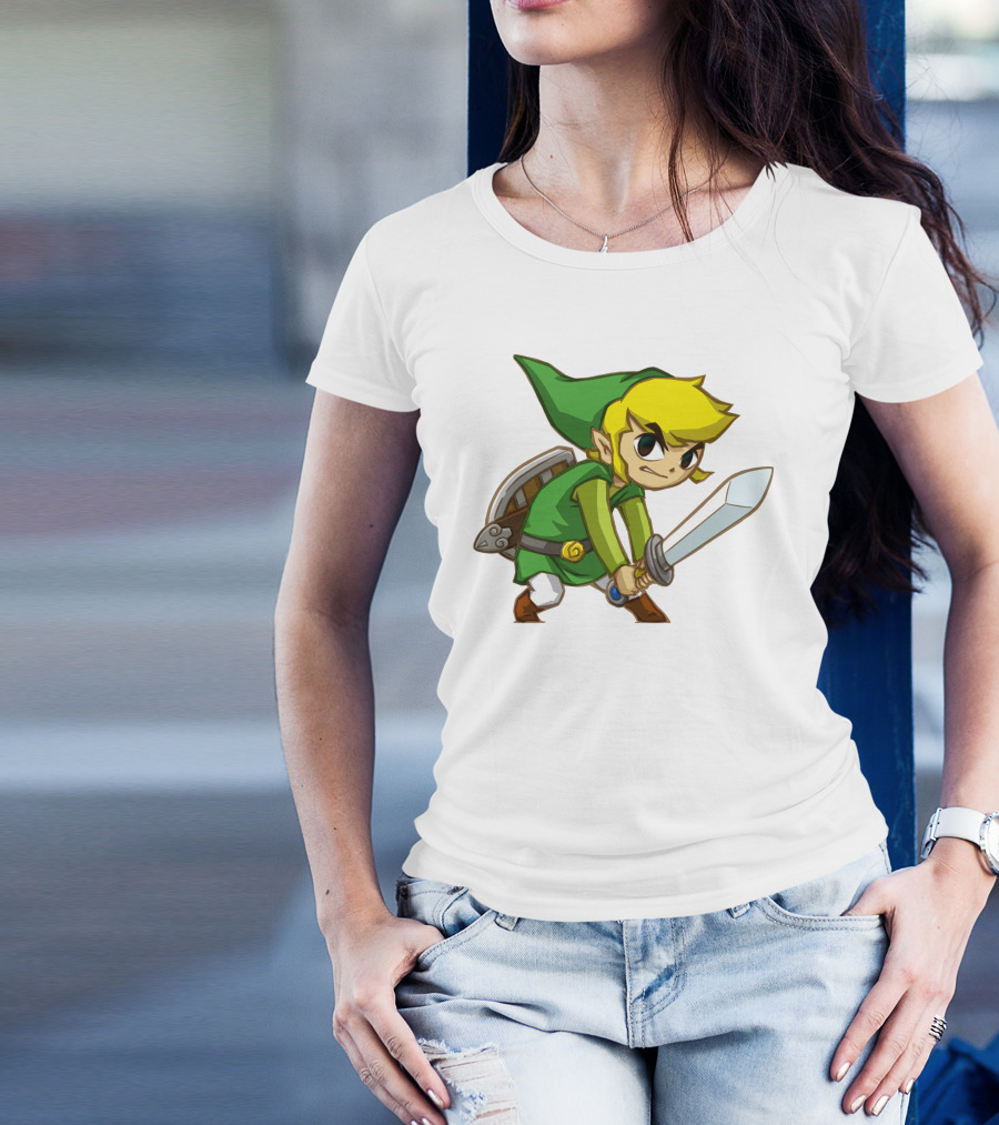 The Legend Of Zelda Link Holding Sword In Green Tunic And Hat T-Shirt