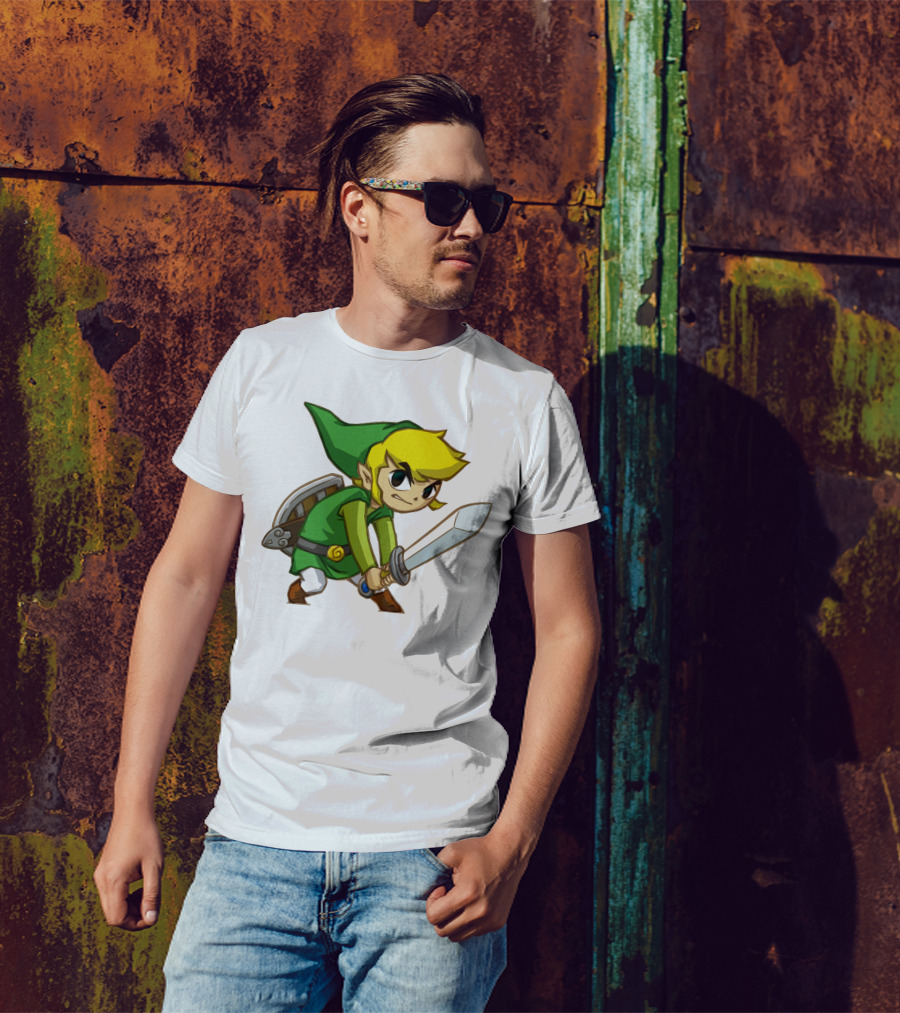 The Legend Of Zelda Link Holding Sword In Green Tunic And Hat T-Shirt