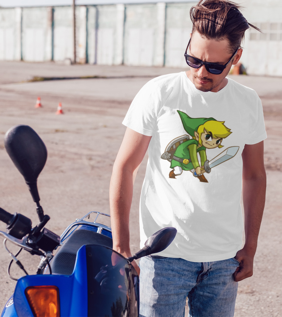 The Legend Of Zelda Link Holding Sword In Green Tunic And Hat T-Shirt