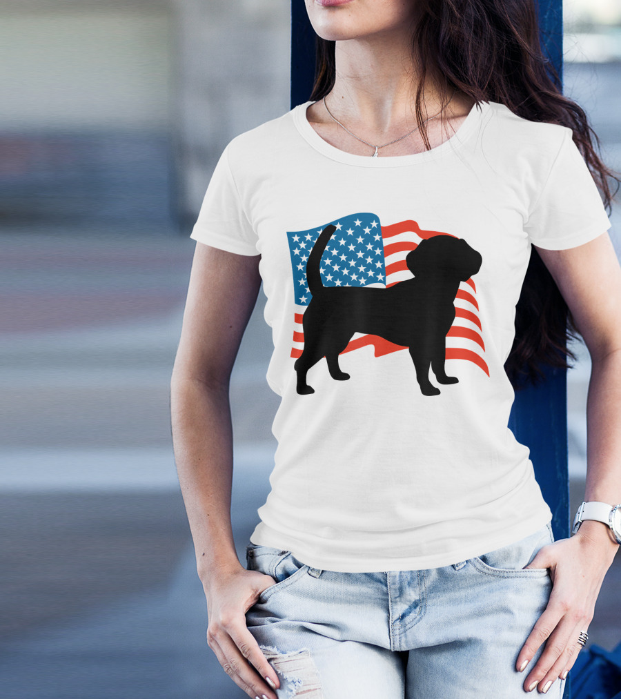 Beagle Dog Silhouette With American Flag For 4th Of July T-Shirt