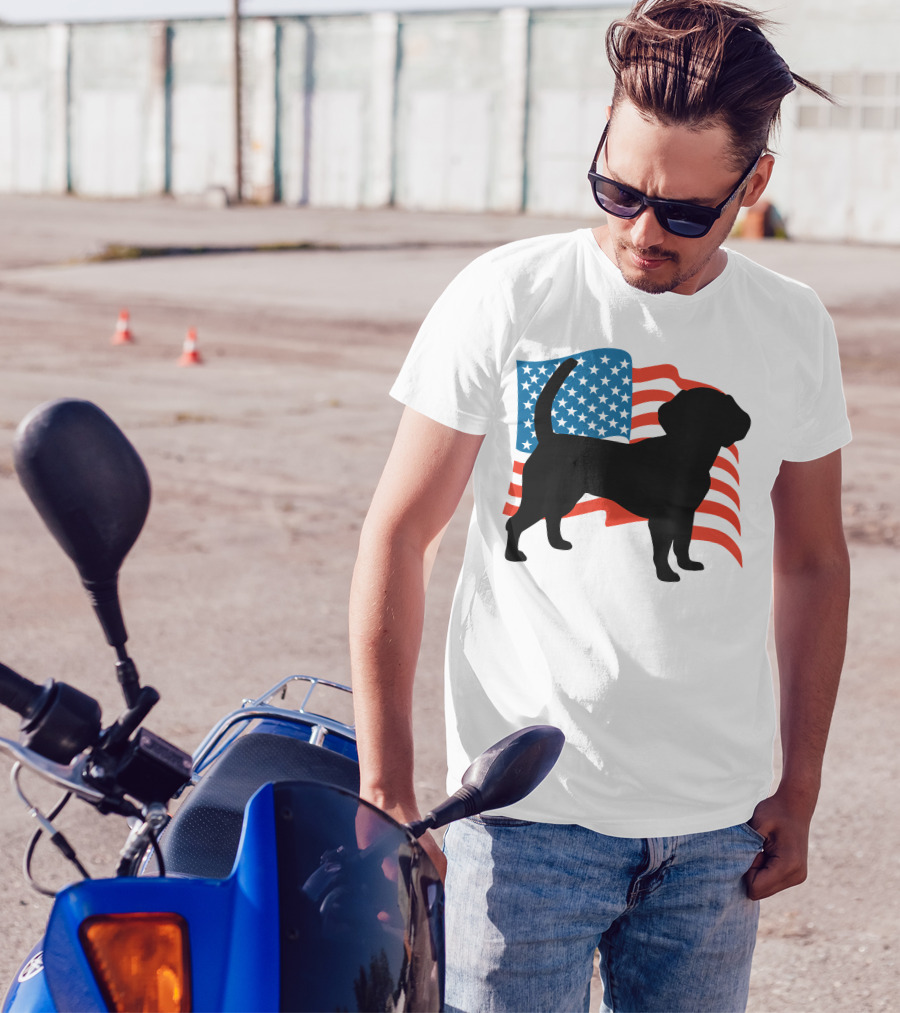 Beagle Dog Silhouette With American Flag For 4th Of July T-Shirt