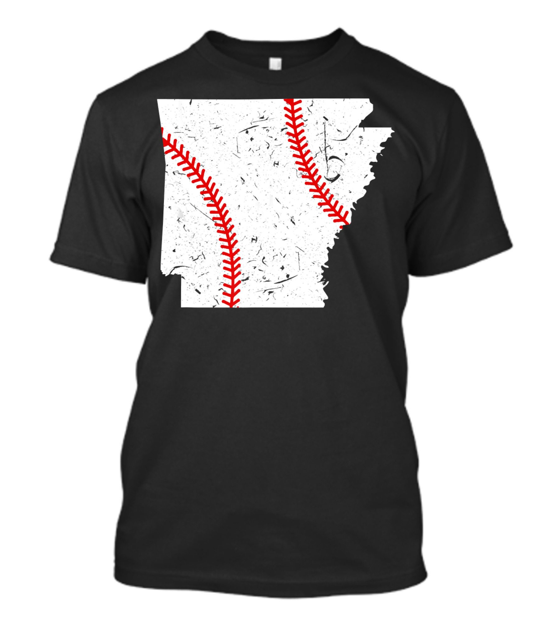Arkansas Baseball State Outline Red Seam T-Shirt