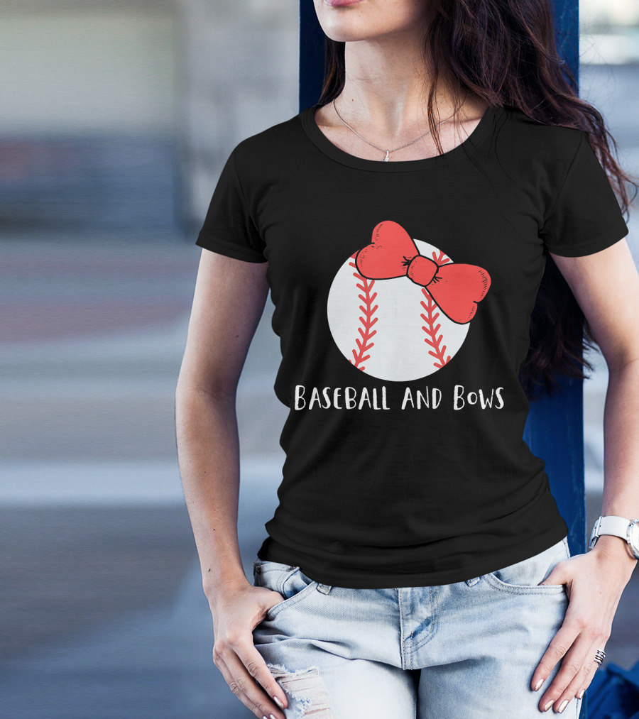 Baseball And Bows With Red Stitching And Bow T-Shirt