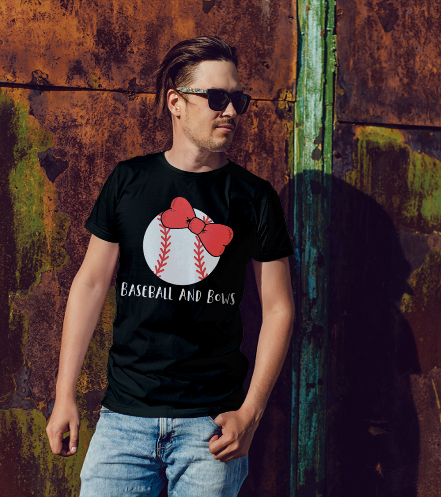 Baseball And Bows With Red Stitching And Bow T-Shirt