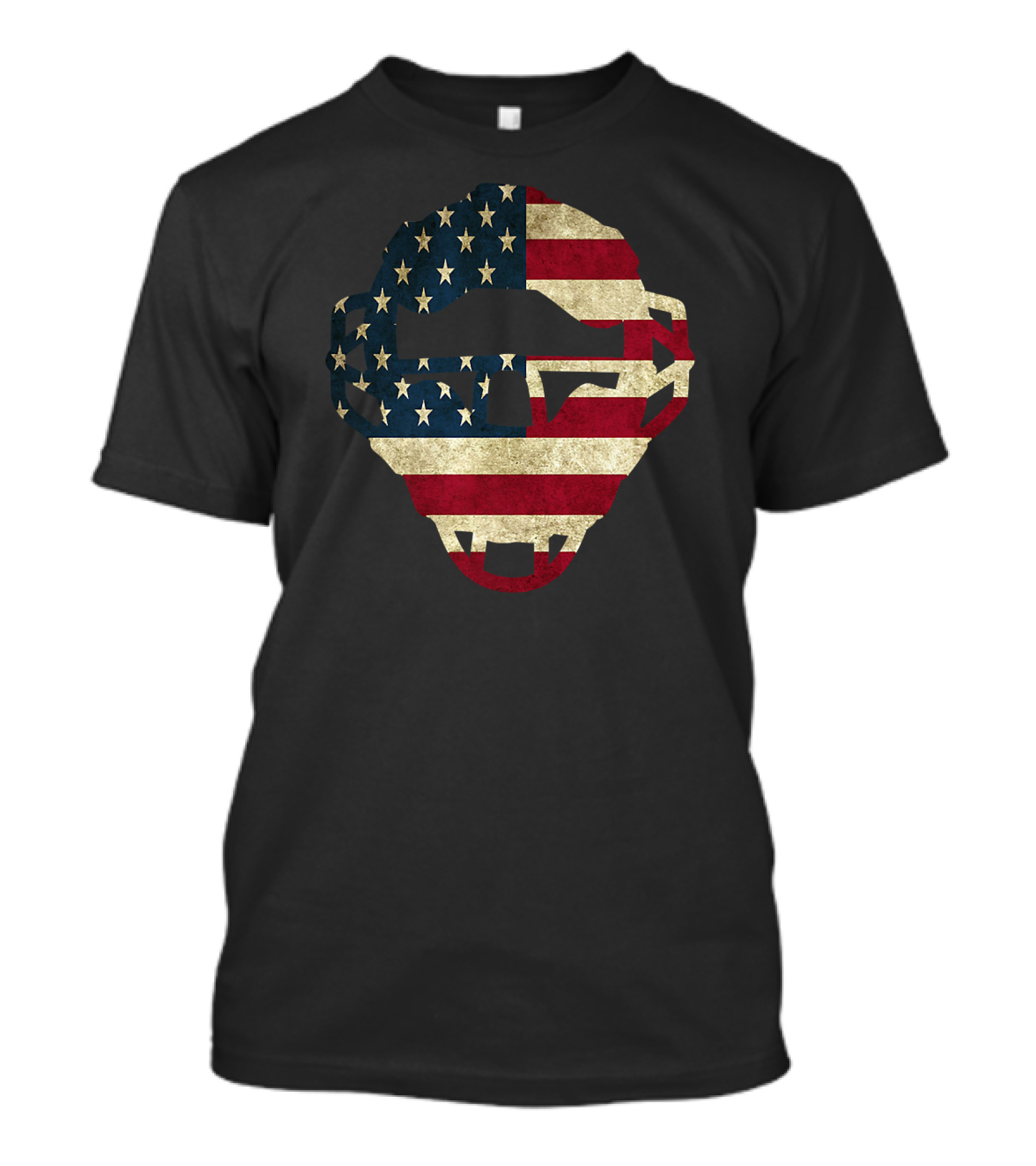 USA Flag Baseball Catcher's Mask Gear American T-Shirt