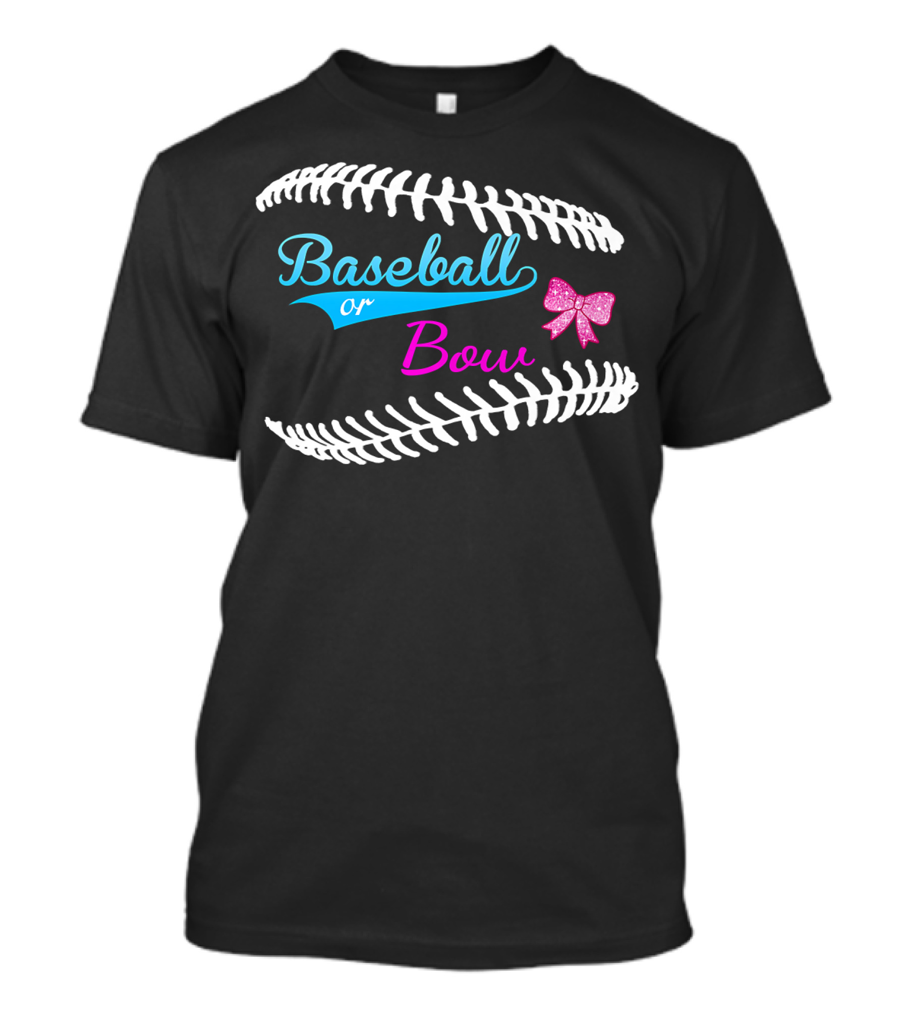 Baseball Gender Reveal Baseball Or Bow With Pink Bow And Baseball Stitching T-Shirt