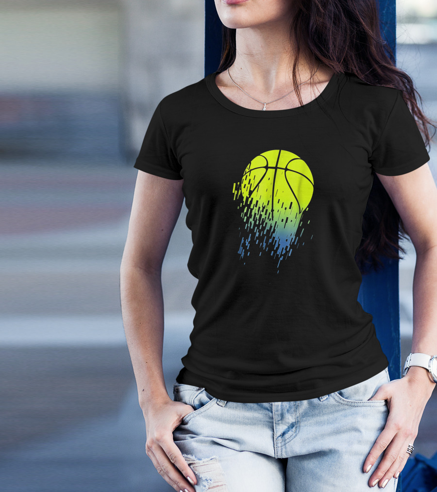 Disintegrating Neon Green Basketball Urban Pixel Burst T-Shirt