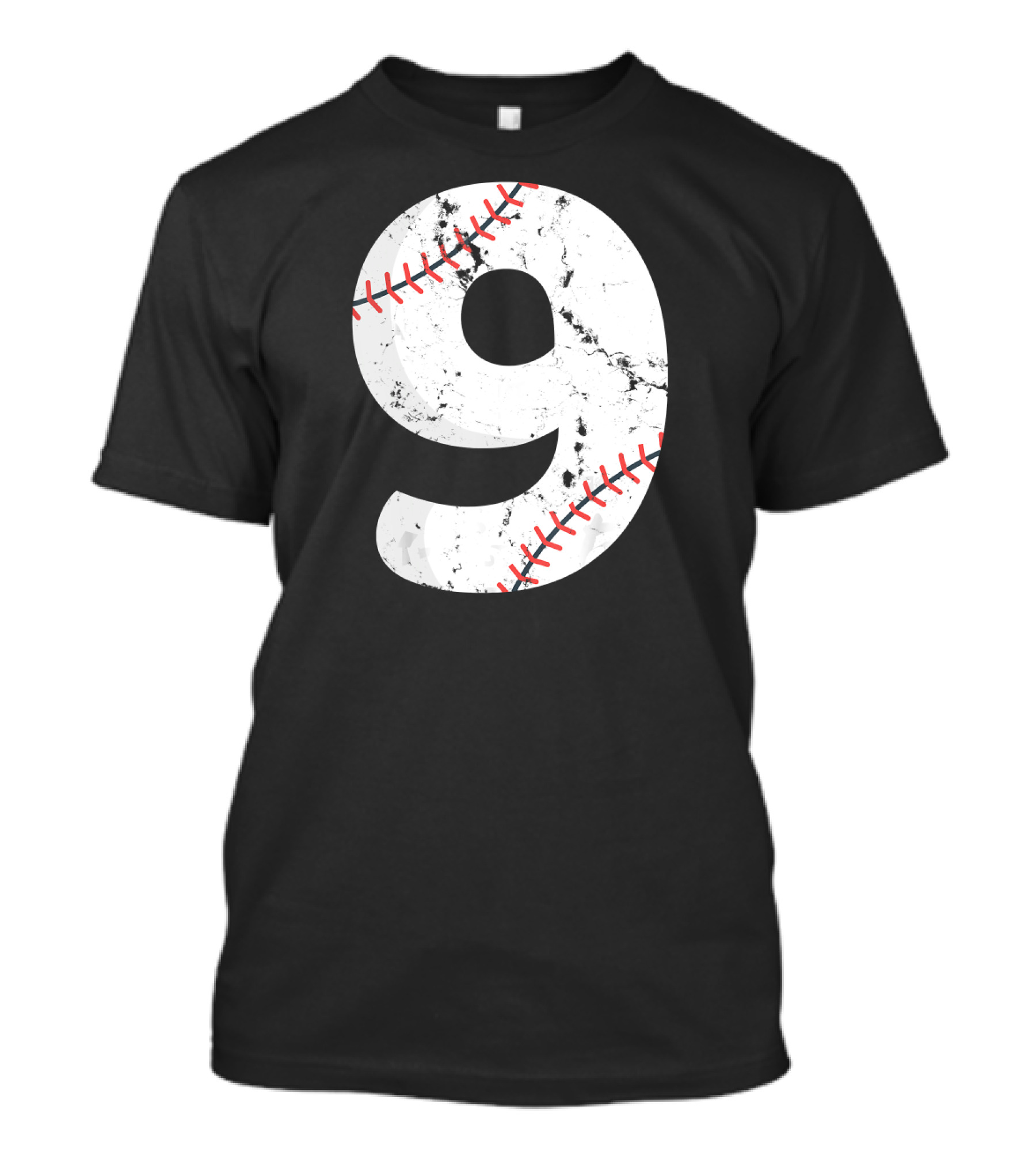 Number 9 Baseball Vintage Distressed Team Crackle Stitch T-Shirt