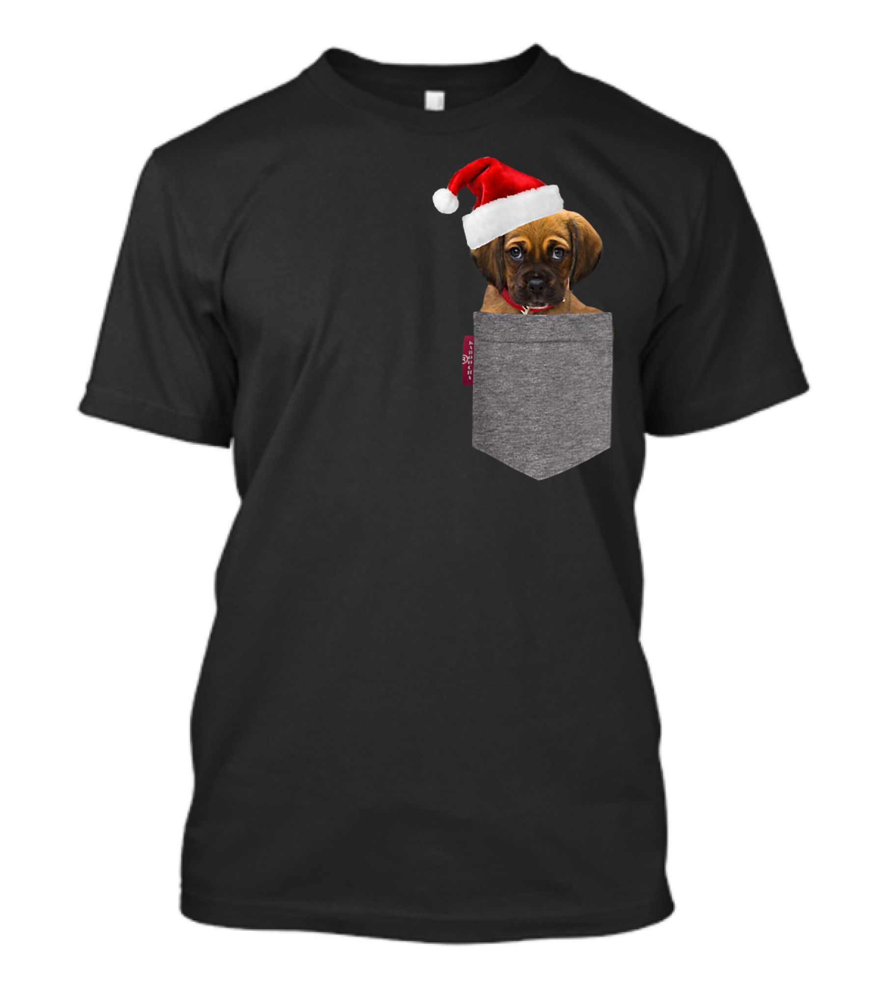 Santa Hat Funny Puggle In A Pocket Cute Beagle Pug T-Shirt