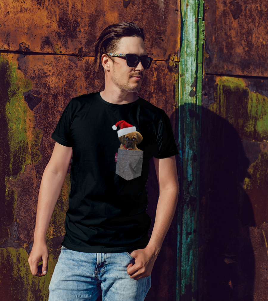 Santa Hat Funny Puggle In A Pocket Cute Beagle Pug T-Shirt