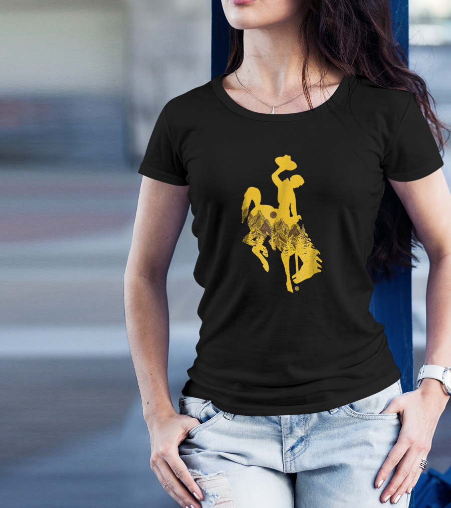 Wyoming Cowboys Steer Rider With Mountain T-Shirt