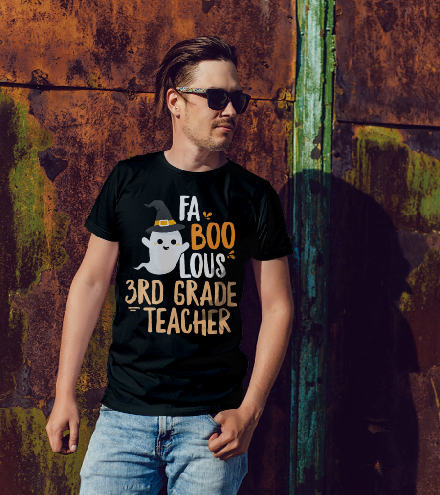 3rd Grade Teacher Faboolous Ghost With Witch Hat Halloween T-Shirt