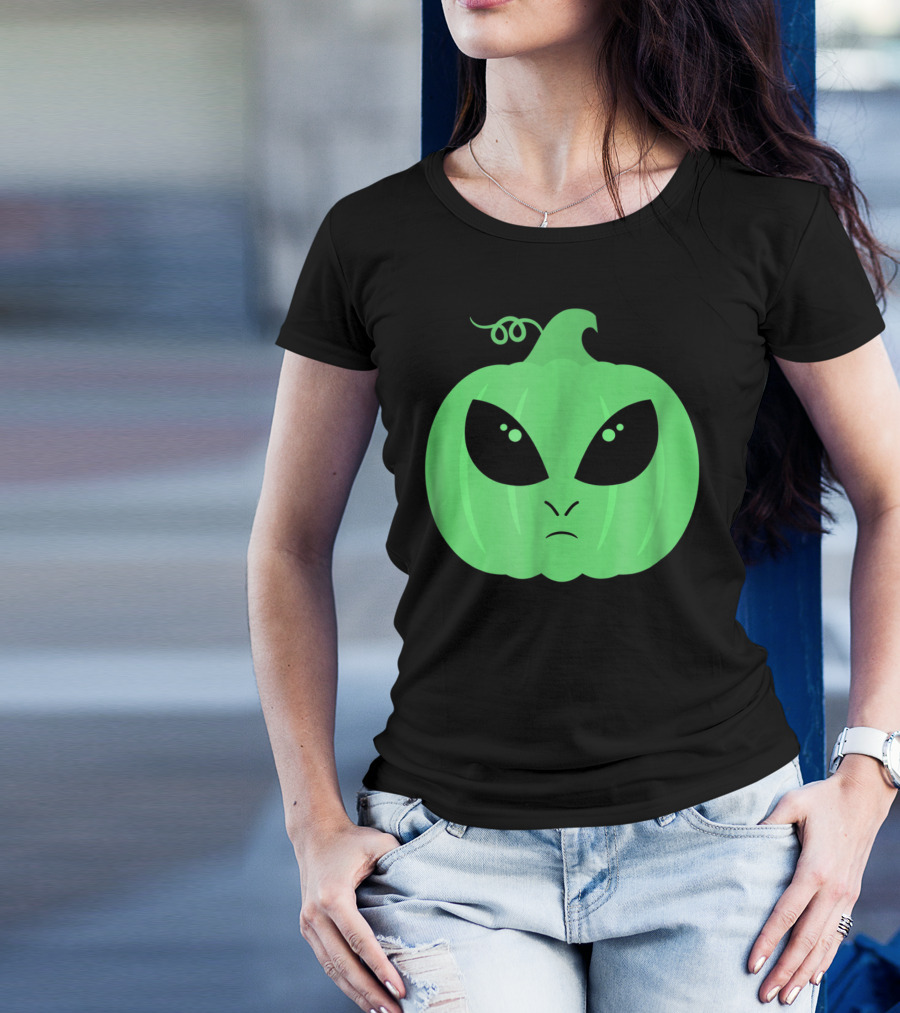Alien Pumpkin Jack O Lantern Face T-Shirt