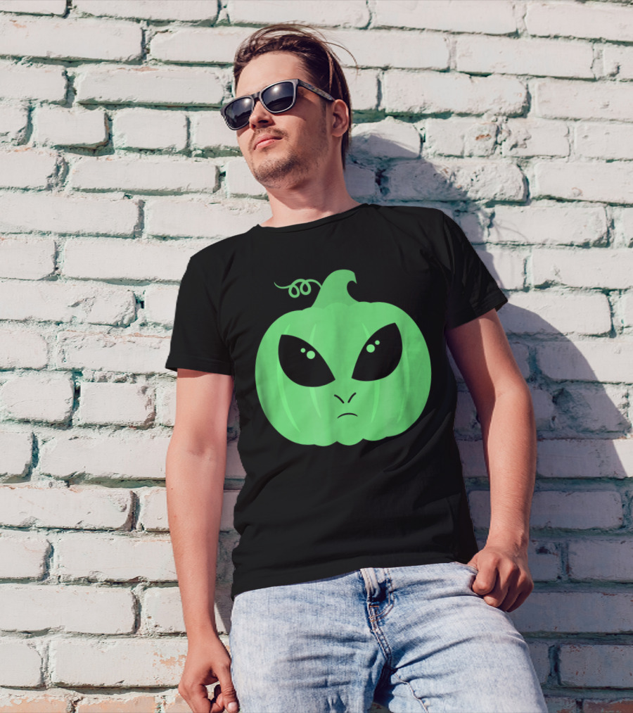 Alien Pumpkin Jack O Lantern Face T-Shirt