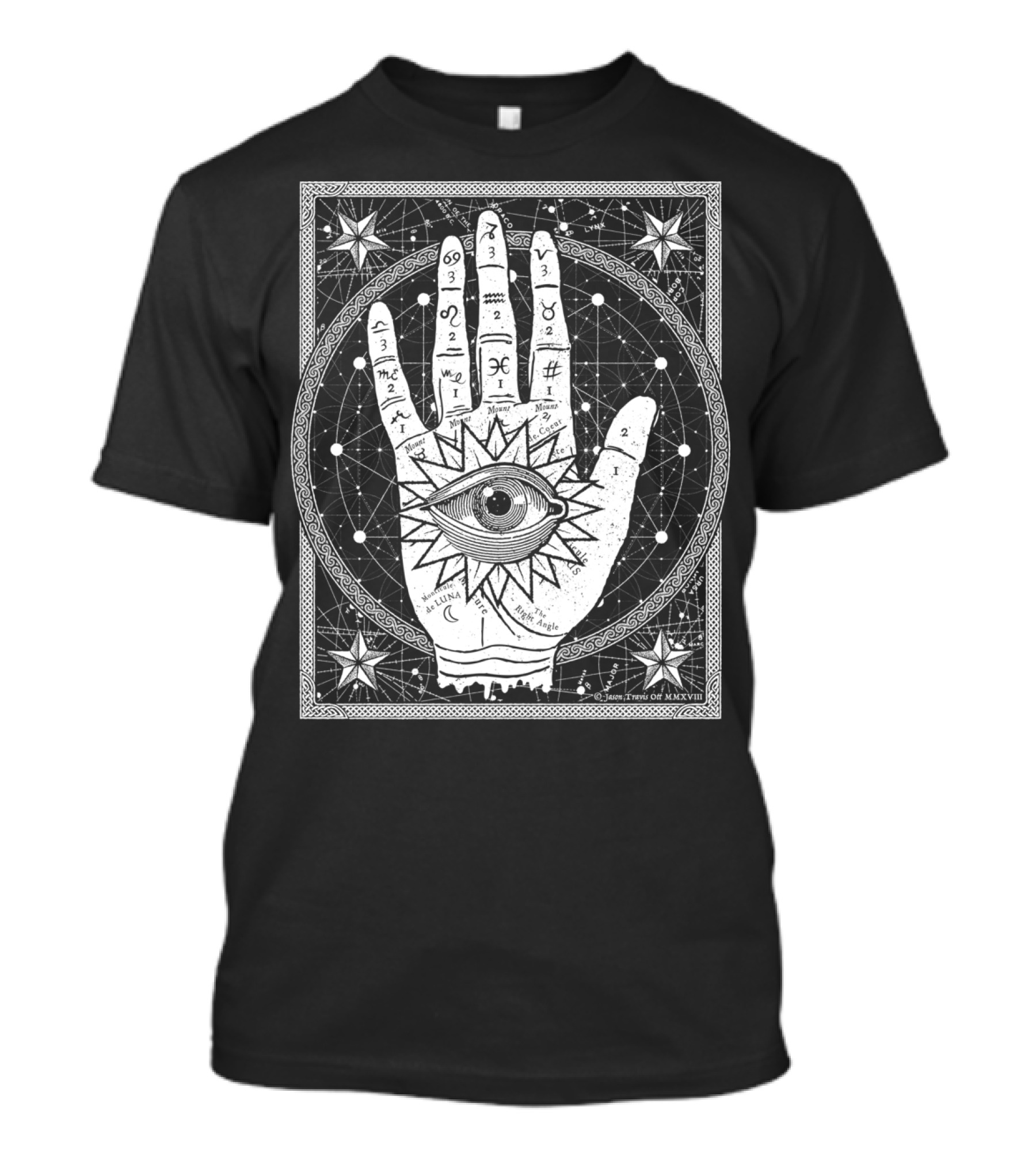 Allseeing Eye Oracle Tarot Astrology Palmistry Illustration Vision Starry Black White Mystic Insight T-Shirt