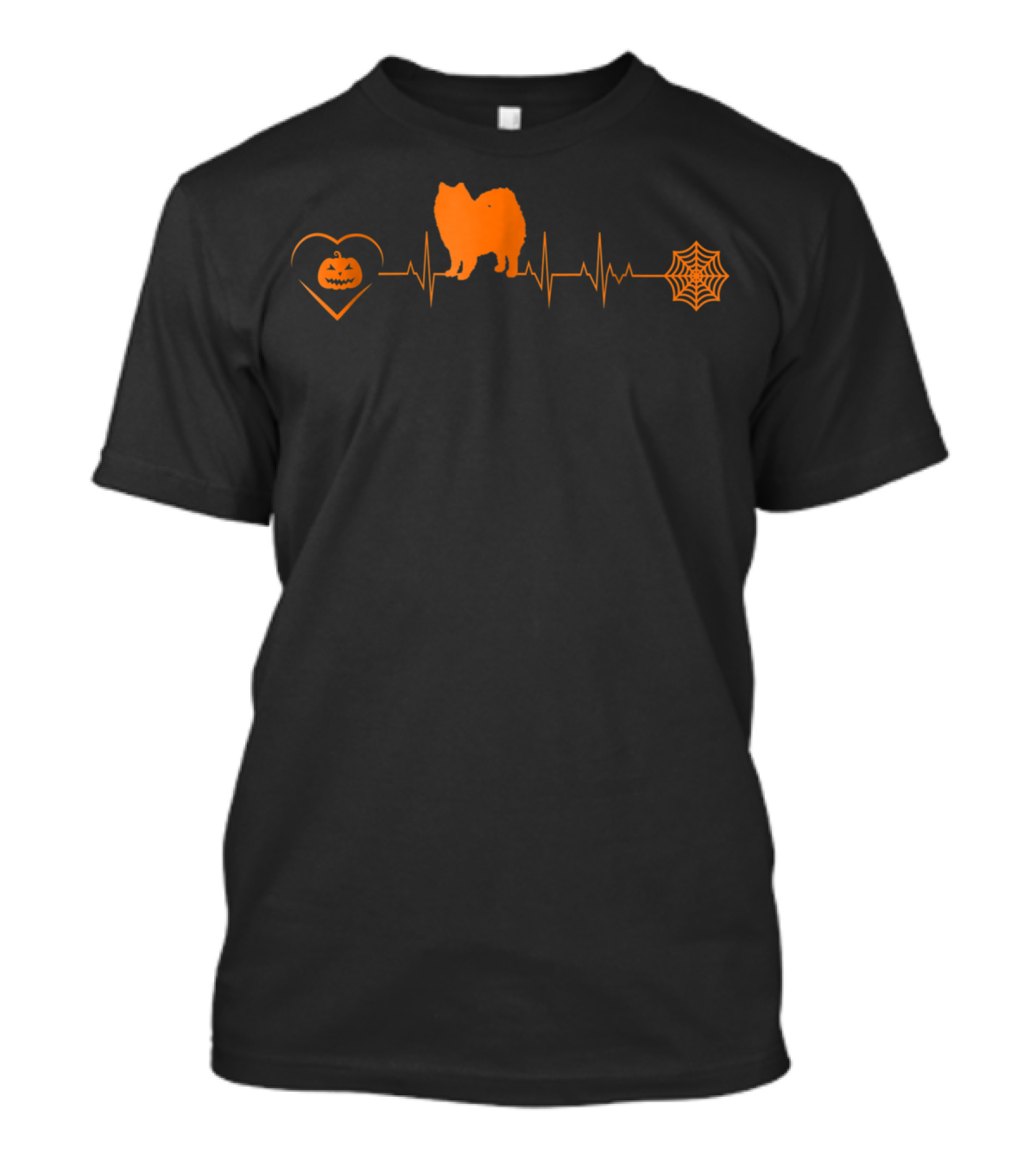 American Eskimo Heartbeat Halloween Dog With Pumpkin And Spiderweb T-Shirt