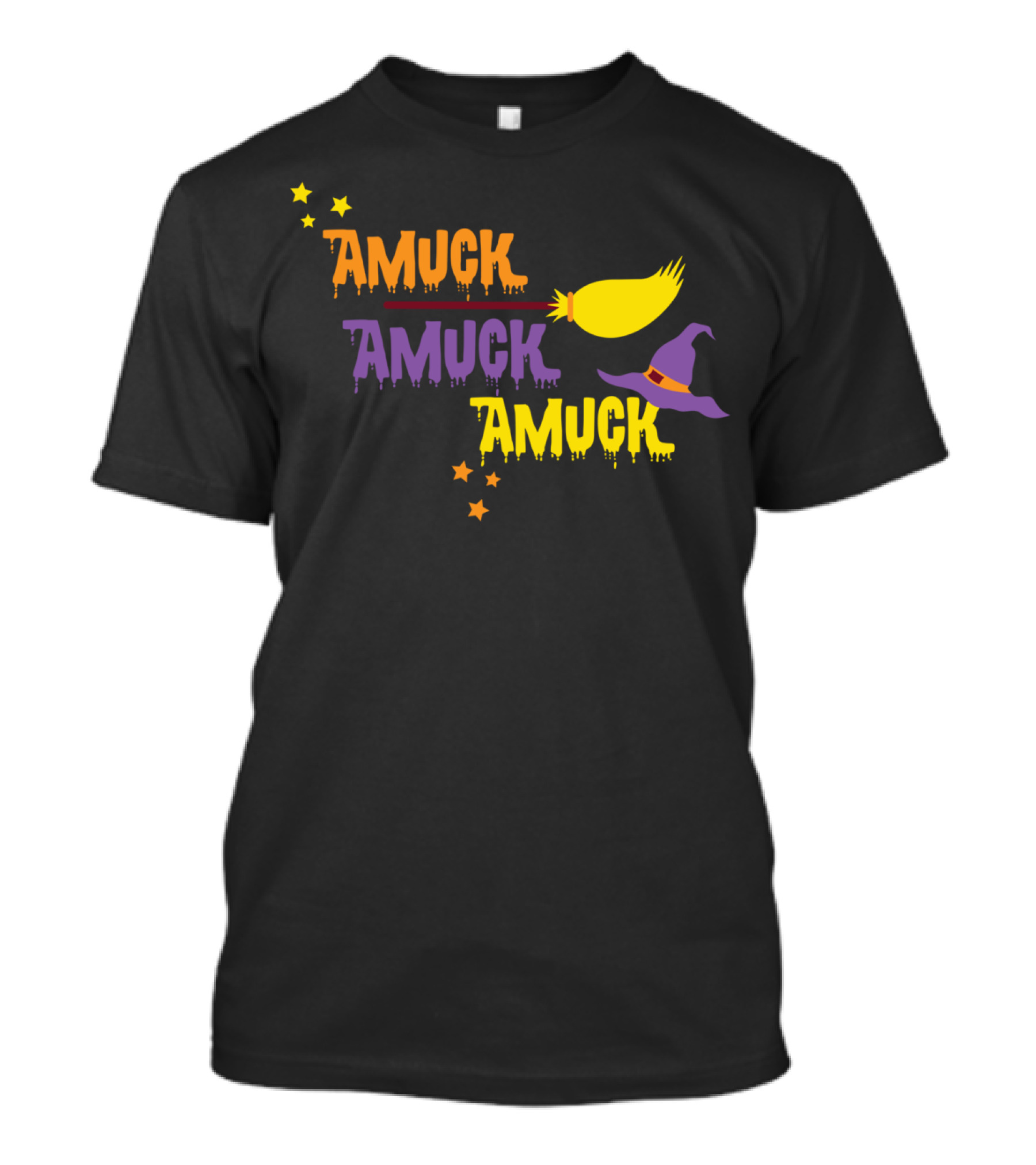 Amuck Amuck Amuck Witches Hat Broomstick Stars T-Shirt