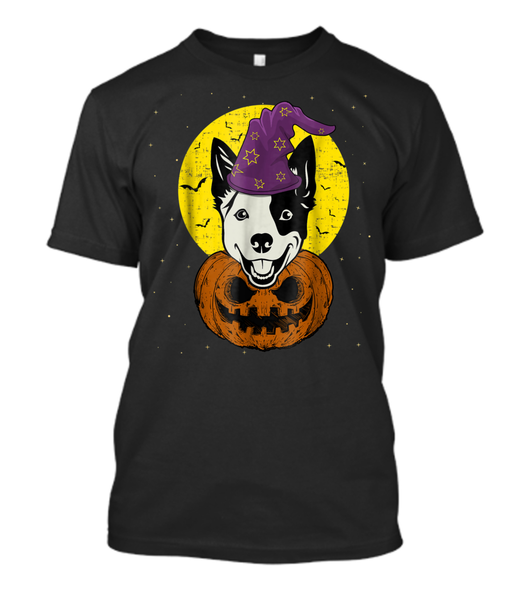 Australian Cattle Dog With Witch Hat And Pumpkin For Halloween T-Shirt