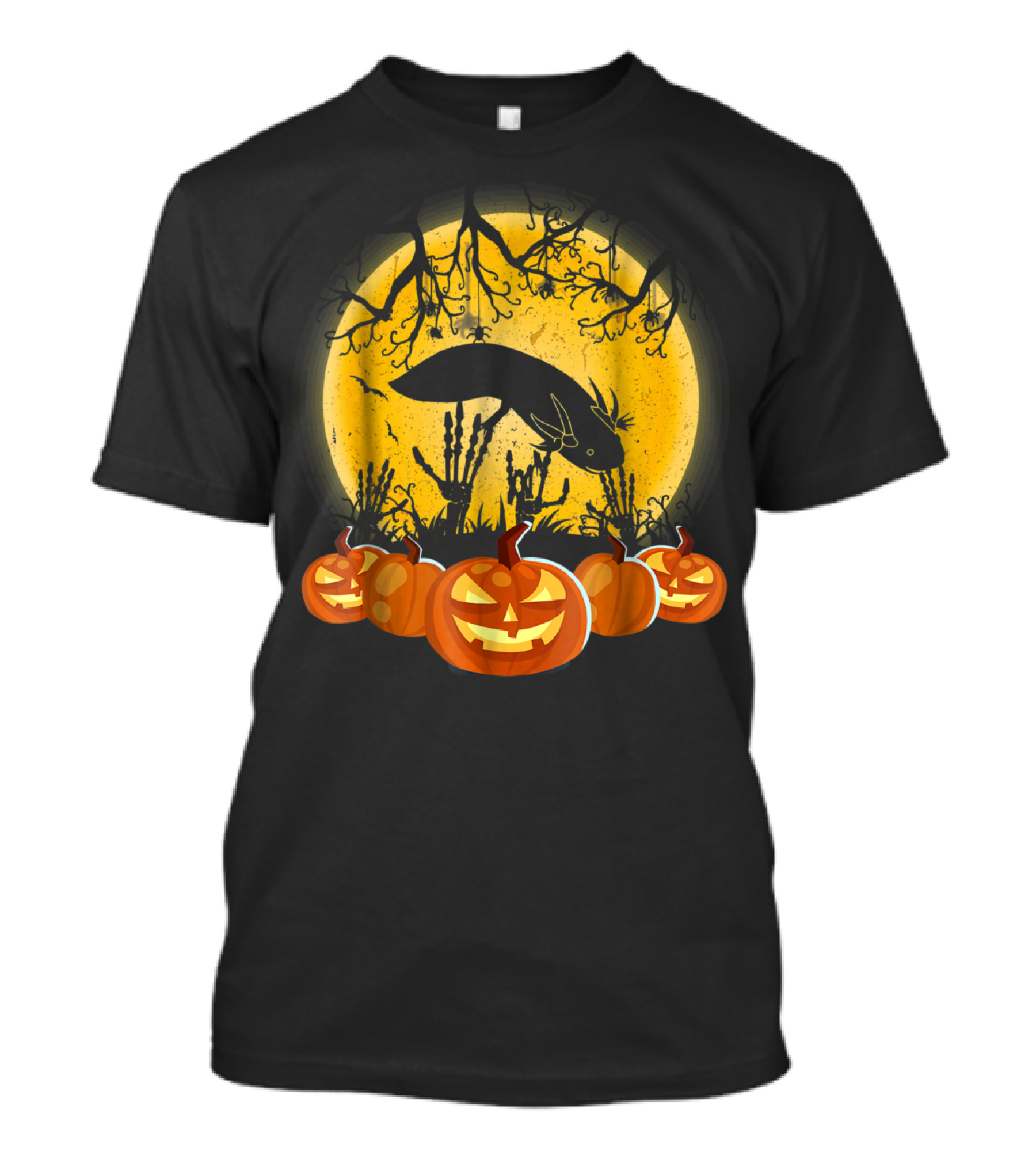Halloween Night Axolotl And Jack-O'-Lanterns Moon Scene T-Shirt