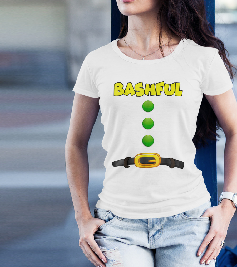 Bashful Dwarf Halloween Costume Bashful Belt Green Buttons T-Shirt