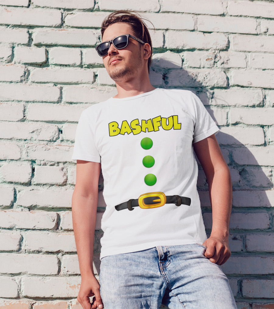 Bashful Dwarf Halloween Costume Bashful Belt Green Buttons T-Shirt