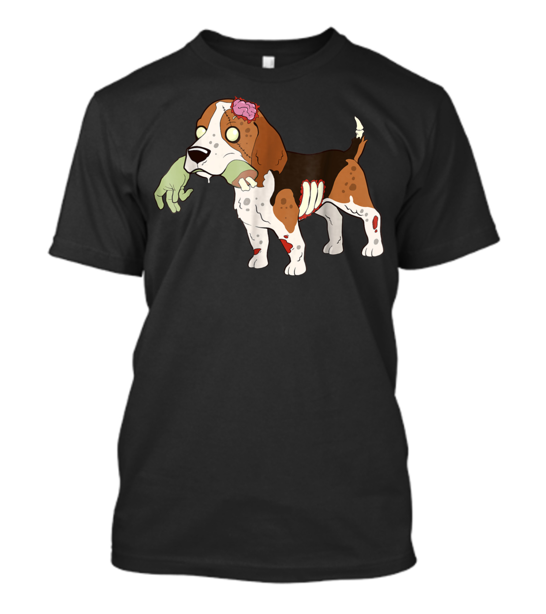 Beagle Zombie Halloween Funny Dog With Scary Hand And Brain T-Shirt