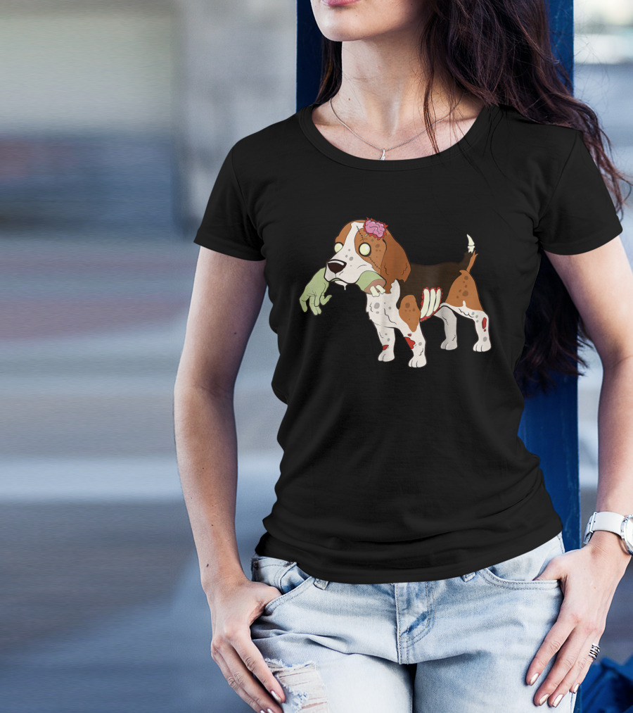 Beagle Zombie Halloween Funny Dog With Scary Hand And Brain T-Shirt