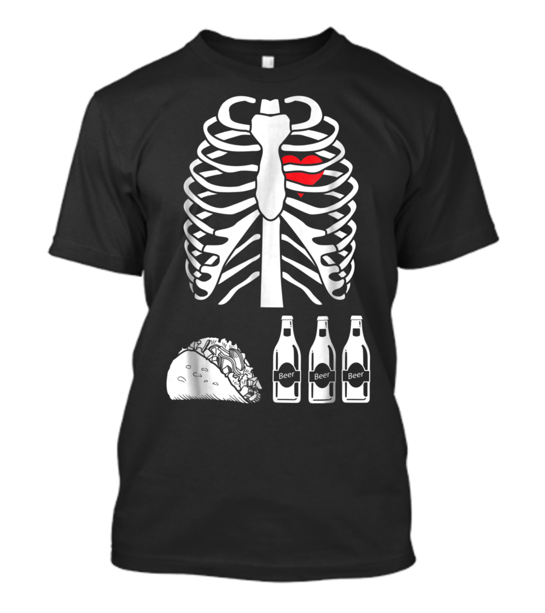 Skeleton Ribcage With Heart Beer Tacos Xray T-Shirt