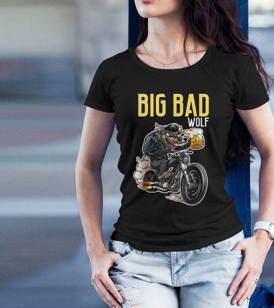 Big Bad Wolf Motorcycle Biker Crown T-Shirt