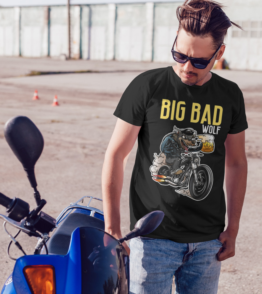 Big Bad Wolf Motorcycle Biker Crown T-Shirt