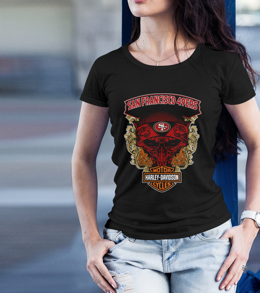 San Francisco 49ers Harley Davidson Motorcycles Skull T-Shirt