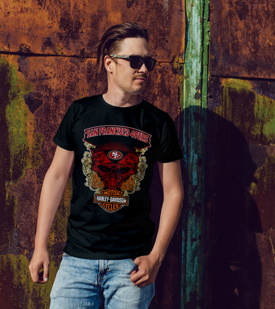 San Francisco 49ers Harley Davidson Motorcycles Skull T-Shirt