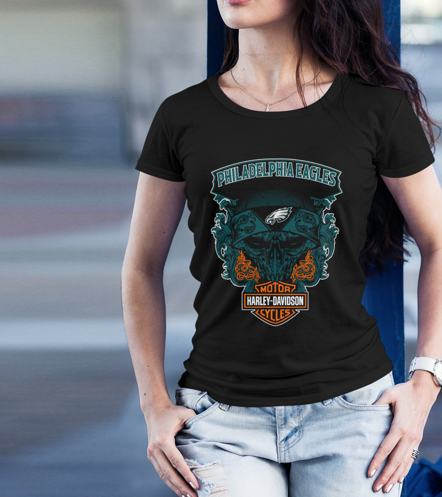 Philadelphia Eagles Harley Davidson Motorcycles Skull T-Shirt