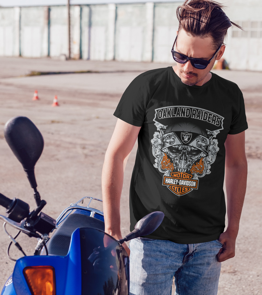 Oakland Raiders Harley Davidson Motorcycles Skull T-Shirt