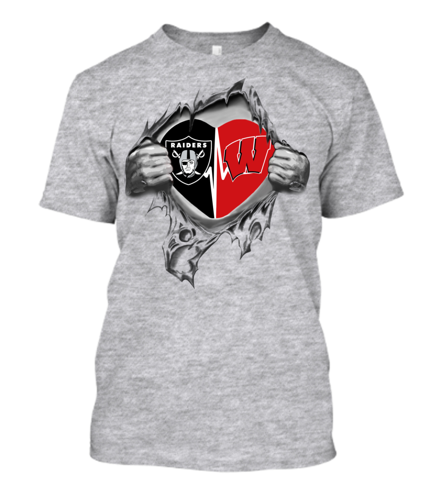 Raiders Badgers Heart Logo Fusion T-Shirt