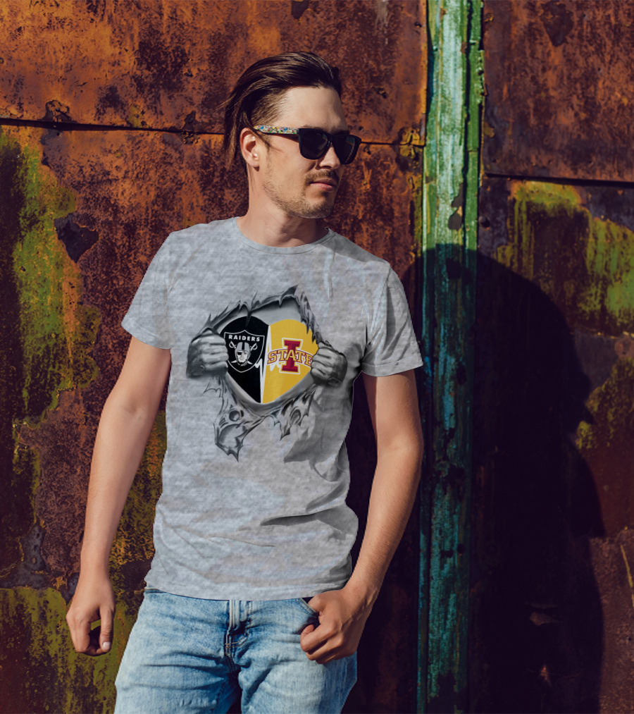 Raiders Iowa State Heart Design Logo Inside Torn T-Shirt