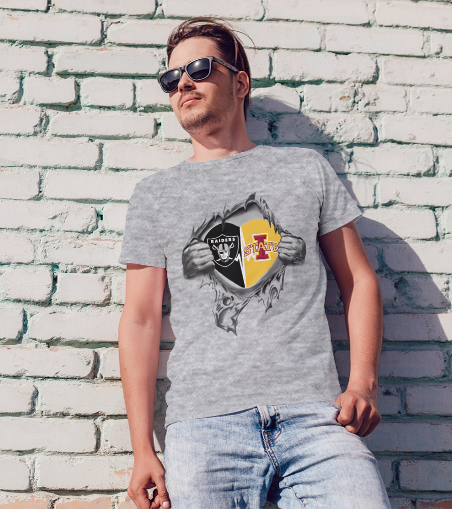 Raiders Iowa State Heart Design Logo Inside Torn T-Shirt