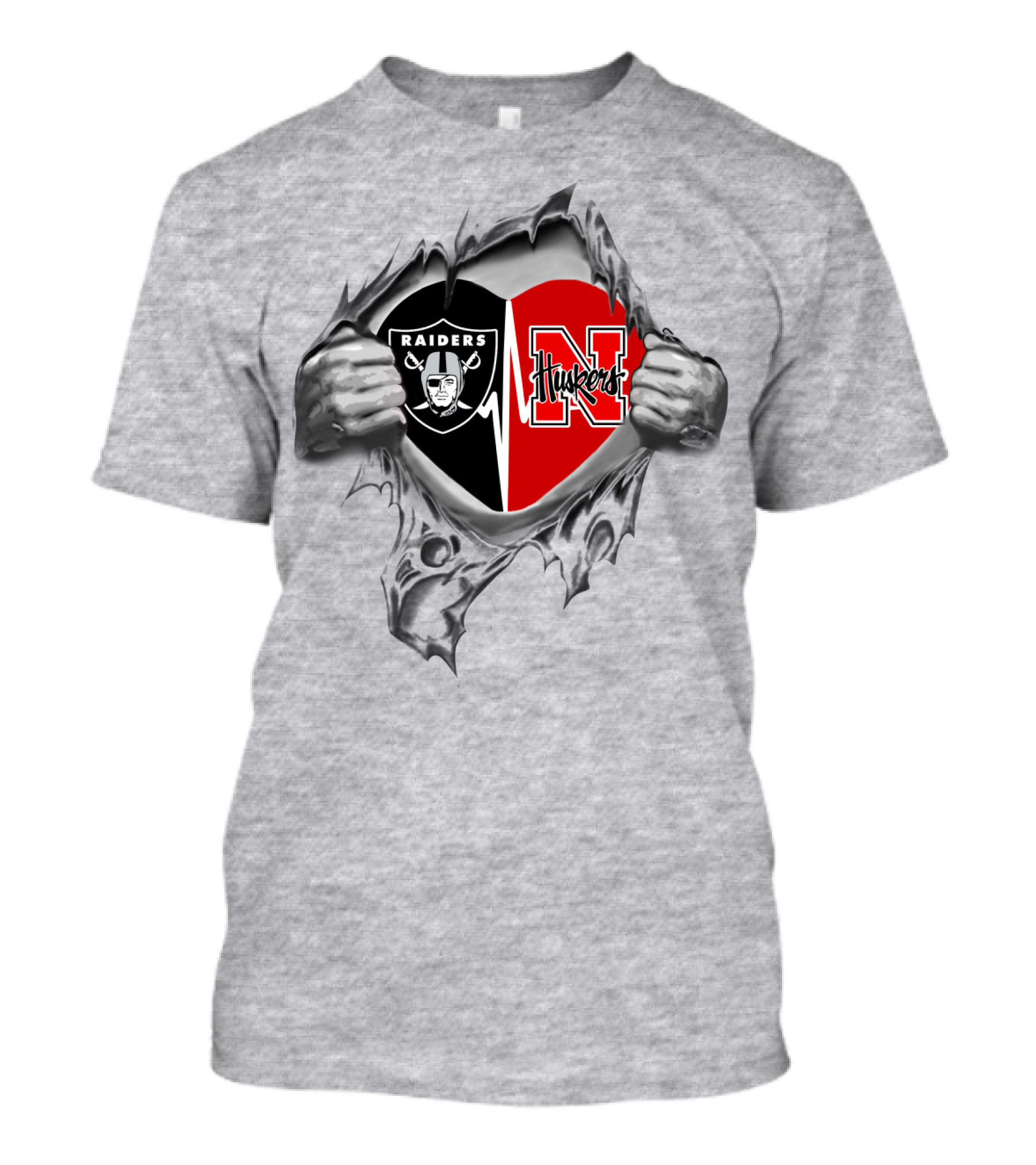 Raiders Huskers Heart Silver Hands T-Shirt