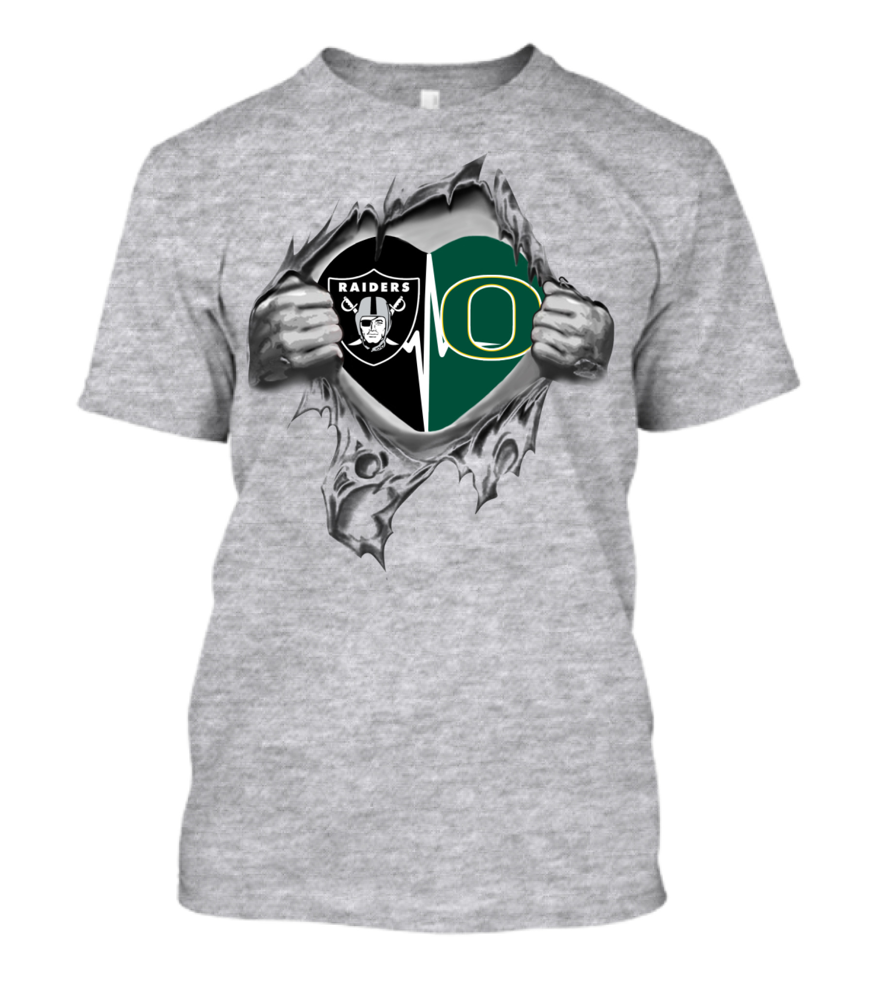 Raiders Oregon Ducks Heart Inside Rip T-Shirt