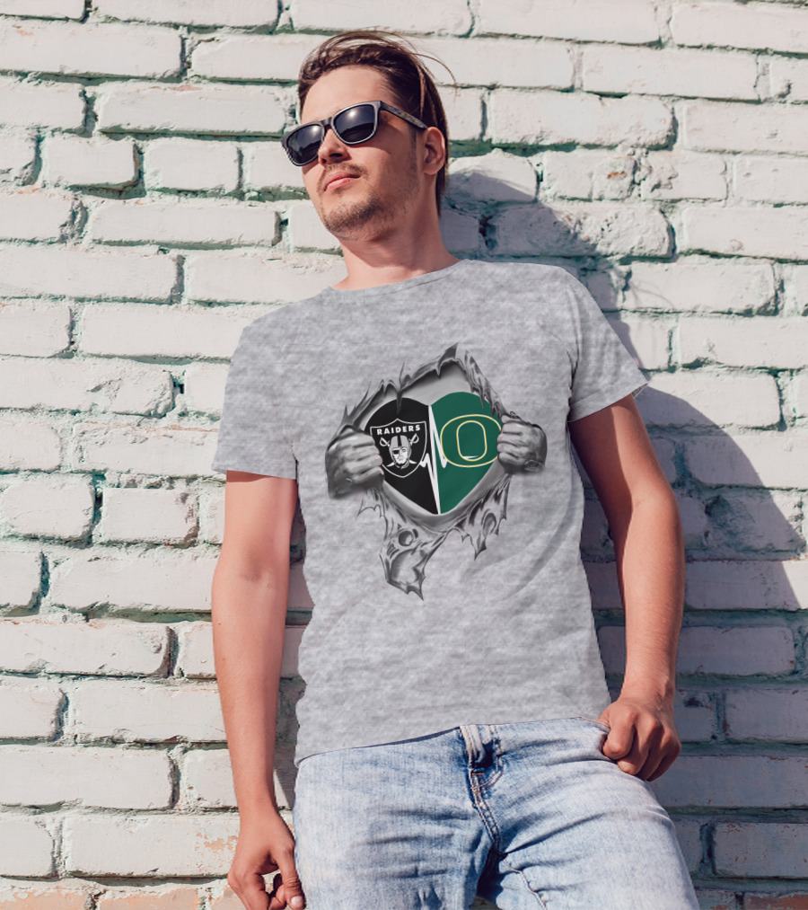 Raiders Oregon Ducks Heart Inside Rip T-Shirt