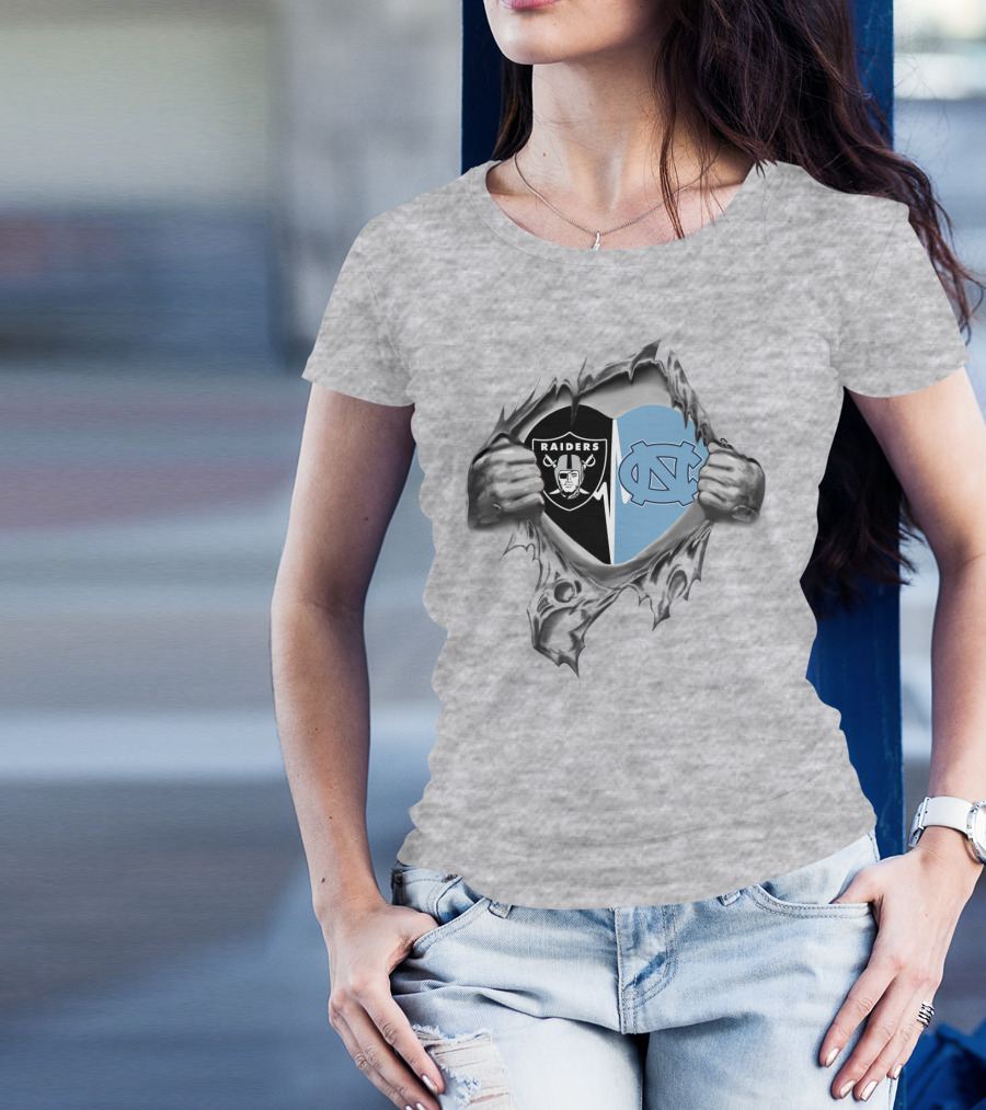 Raiders Tar Heels Heart Torn T-Shirt