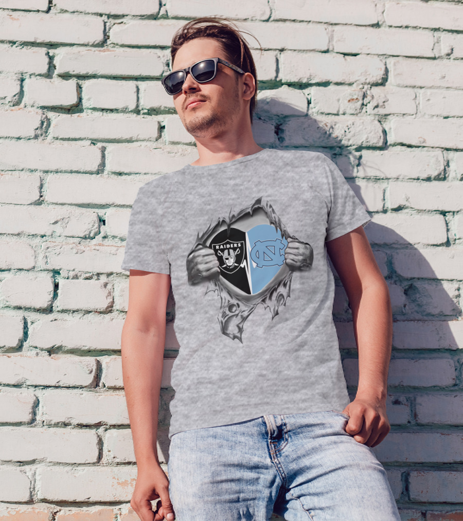 Raiders Tar Heels Heart Torn T-Shirt