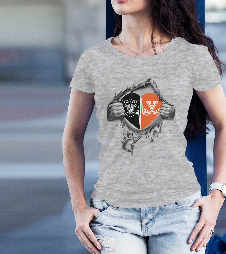 Raiders Cavaliers Heartbeat With Split Shield T-Shirt