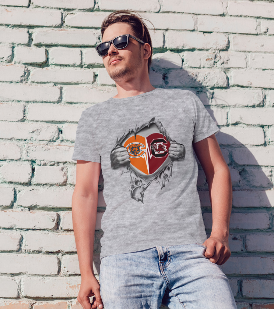 Bears Gamecocks Heart Logo Tear T-Shirt